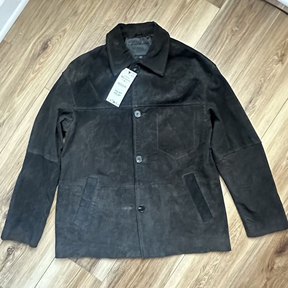 Zara Leather Collection Suede Button Up Jacket Med NWT Black Coat 4341/734/774